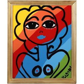 Thomas Pulgini, American, Pop-Art Abstract Oil on Board Portrait RAINBOW WOMAN