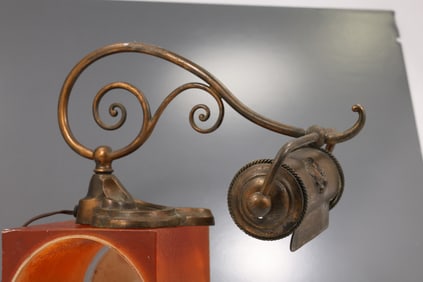 Antique Brass Art Nouveau Scroll Arm Student Desk Lamp / Piano Lamp / Roll Top Desk Lamp