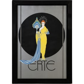 framed poster of Erté's "Goddess in Yellow," created in 1982.  Erté, born Romain de Tirtoff,
