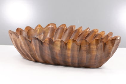 Vintage Tropical Wood Hand Carved Leaf Bowl 10.5 inches length