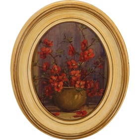 Emily M. Dillard (1879 - 1968) Texas, Oval Still Life Oil Painting Flowers in Vase, Signed