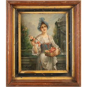The Flower Seller after Leon Francois Comerre Oil Painting on Wood Panel, Framed Artist Signed