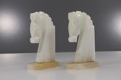 White Onyx Horse Head Bookends