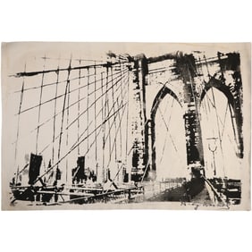Andy Warhol(after); 20thC. Screenprint on Canvas - The Brooklyn Bridge