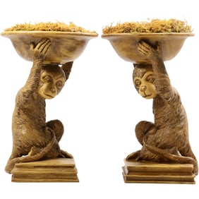 Pair Monkey Figural Planters 12 inches height in Hard Composition