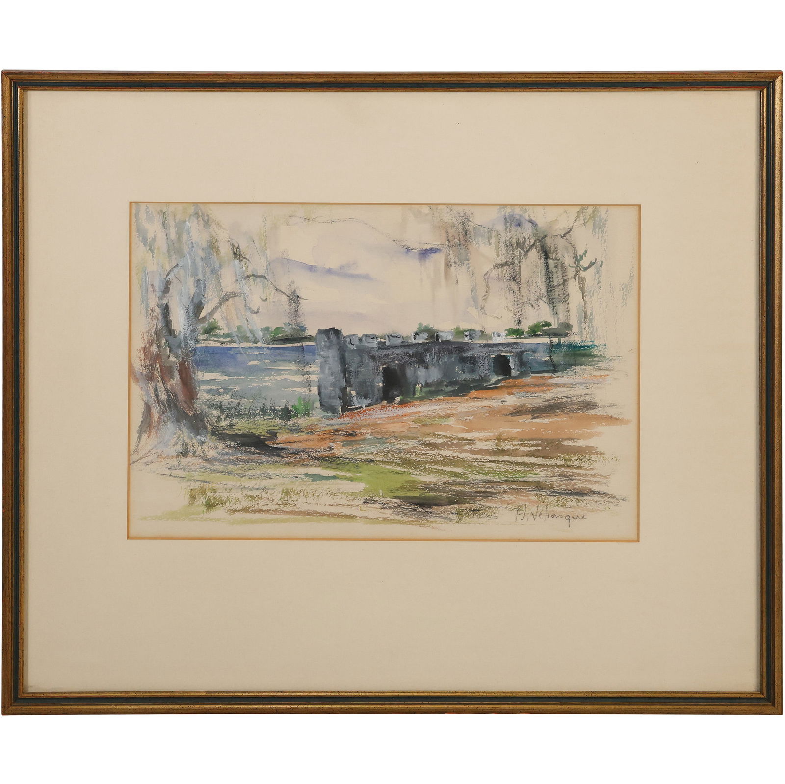 Henri Baptiste Lebasque; 20thC. French Watercolor - Along the Riverbank Signed (1 of 11)