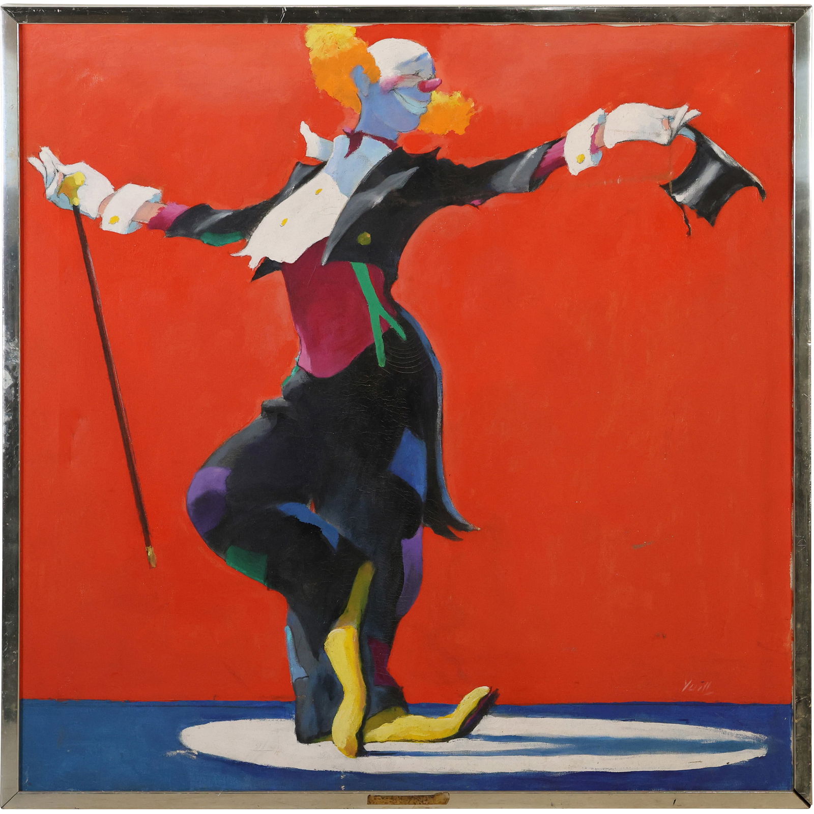 Oil painting painting attributed to Maurizio Massi, Clown Holding Cane in Performance Dance (1 of 13)