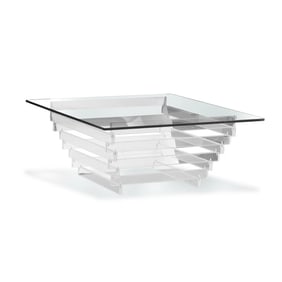 Paul Mayén style Lucite Skyscraper Base, Square Glass Top Coffee Table Mid-Century Modern