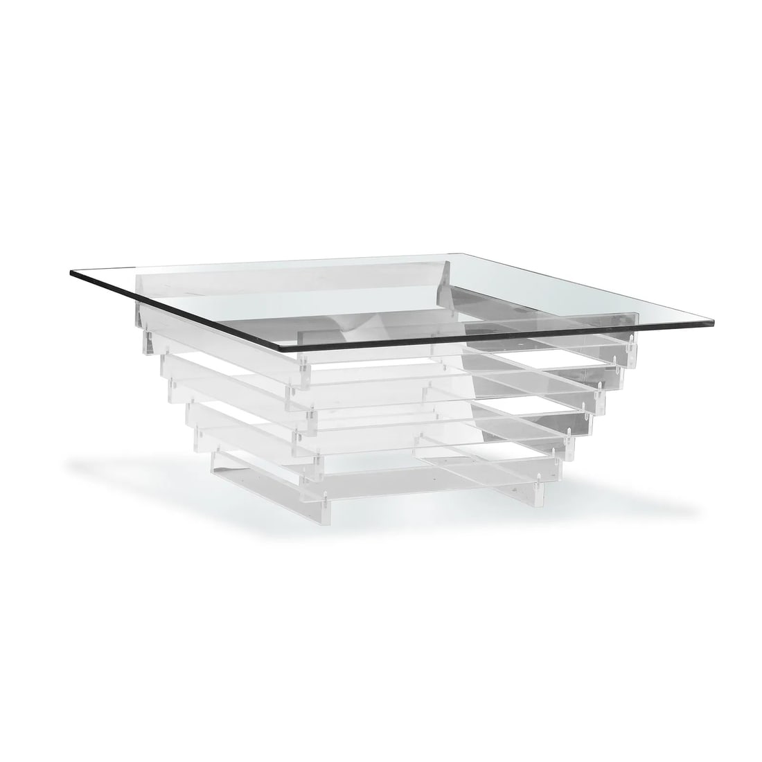 Paul Mayén style Lucite Skyscraper Base, Square Glass Top Coffee Table Mid-Century Modern (1 of 9)