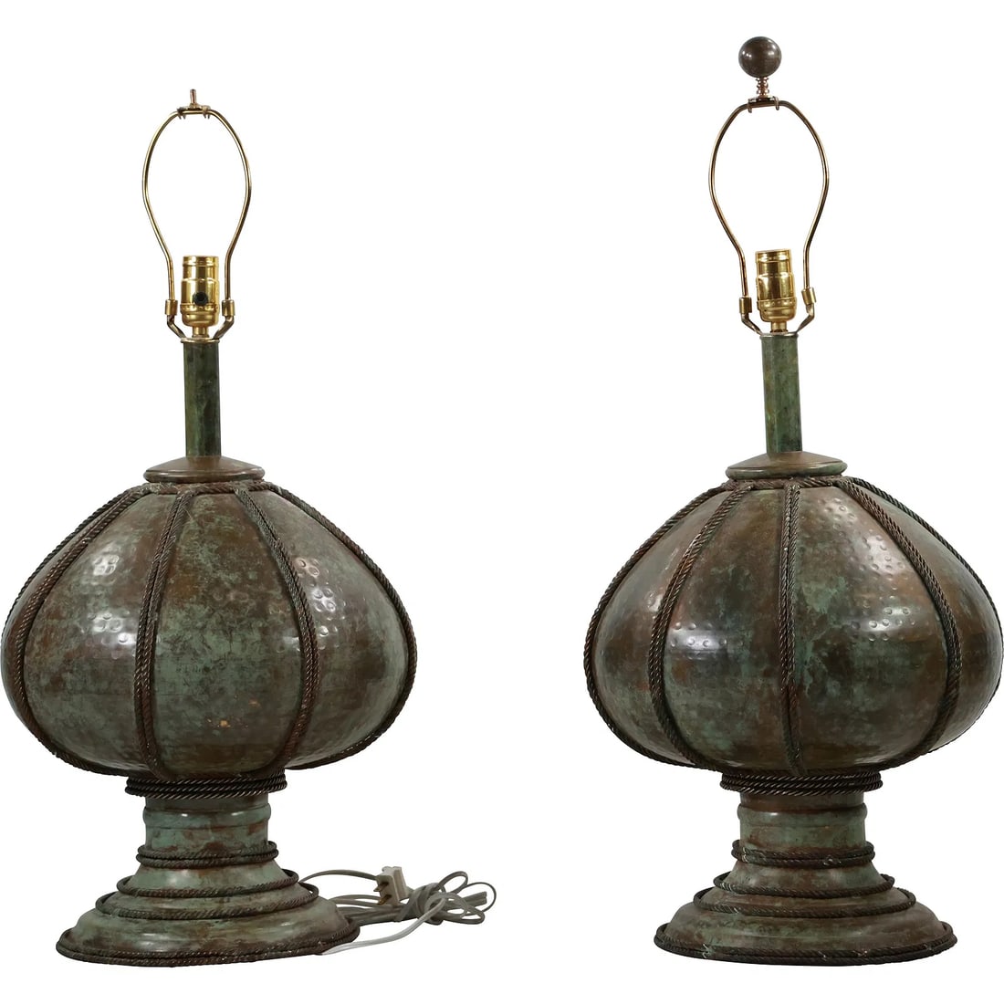 Pair Mid-Century Modern Copper "Mushroom" Table Lamps 31 inches overall height x 14 in. wide (1 of 19)