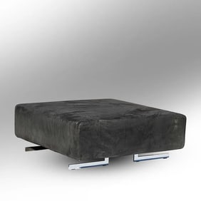 Frighetto Black Upholstered Ottoman with Bar Chrome Base