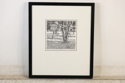 Eric Angeloch, Woodstock NY Artist, Ink drawing, Signed and Titled "Jerry's Field"