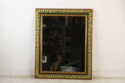 Arts and Crafts Decorated Border Molding Wood Framed Wall Mirror 33 in. x 26.5 in.