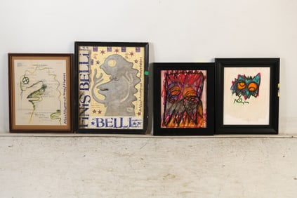 4 Assorted Original Mixed Media Art by WAYNE CUNNINGHAM, American 20th C. Listed Artist