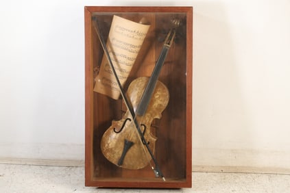 Shadow Box Framed Display of a Vintage Violin with Sheet Music, 26.75 in. x 16 in. x 4.5 in. depth