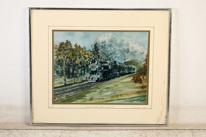 Catskill Mountain Flyer U & D Steam Locomotive Train Color Lithogtraph Numbered #1/48, Framed