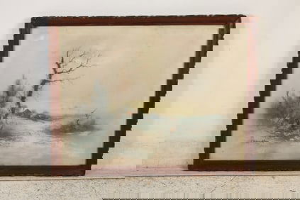William Henry Chandler (1854 - 1928), Pastel Painting Winter Thaw Landscape, Signed, Framed