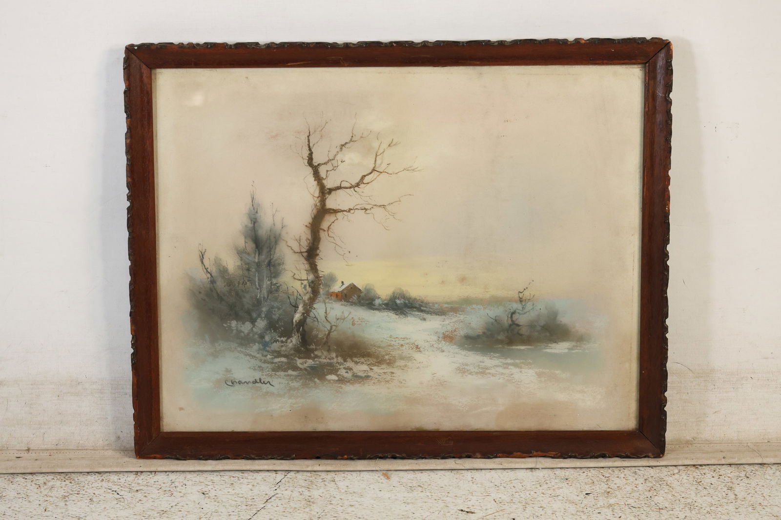 William Henry Chandler (1854 - 1928), Pastel Painting Winter Thaw Landscape, Signed, Framed (1 of 10)