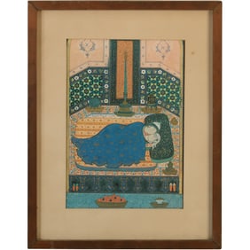 Mir Mossavvir: Ardavan's slave-girl Gulnar with the young Ardashir Framed Persian Art Print