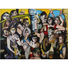 B Johansen, Oil/c gathering of various figures émigrés, aristocrats, businessmen, and
