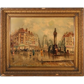 Parisian Street Scene, Quality Vintage Oil on Canvas Painting, Original Frame