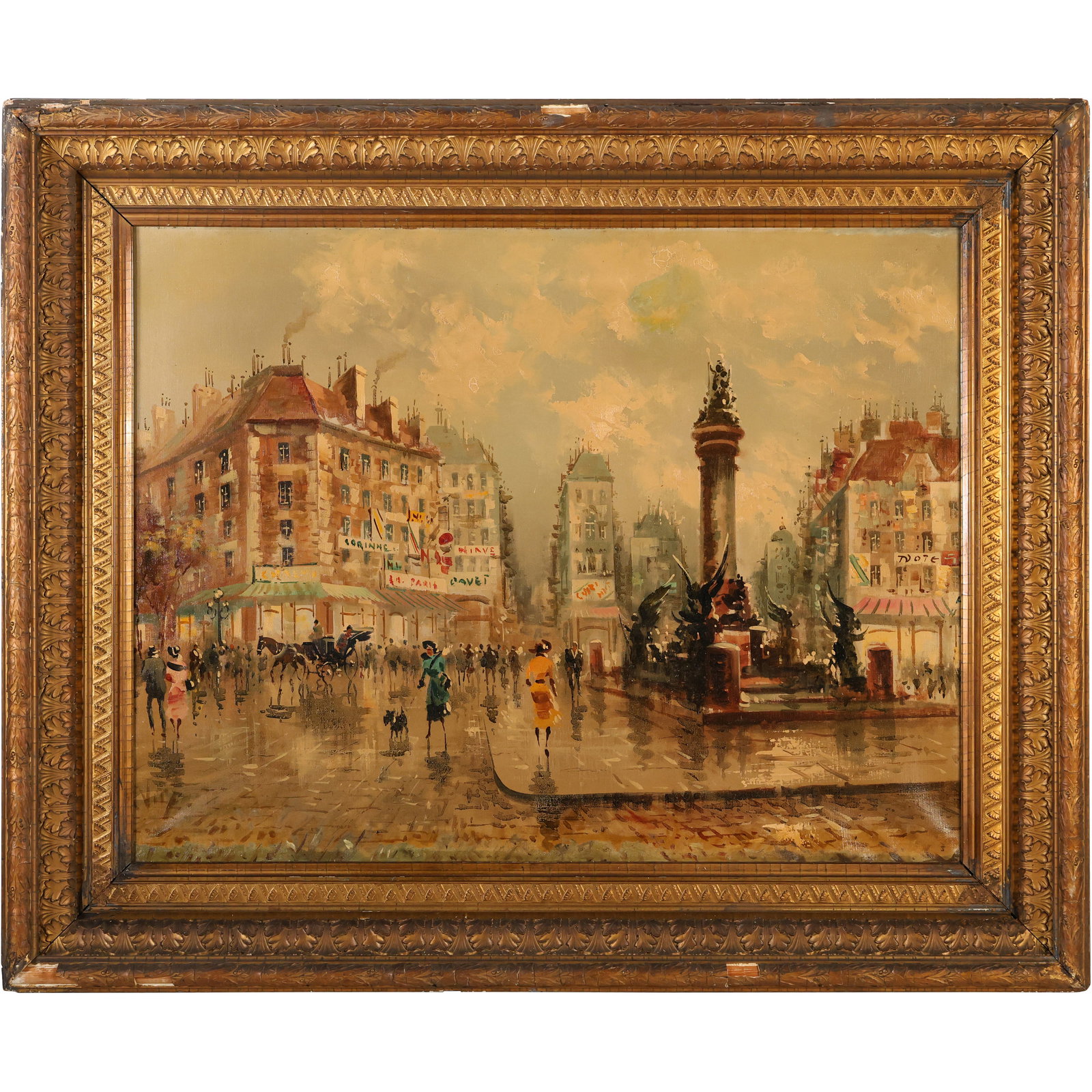 Parisian Street Scene, Quality Vintage Oil on Canvas Painting, Original Frame (1 of 18)