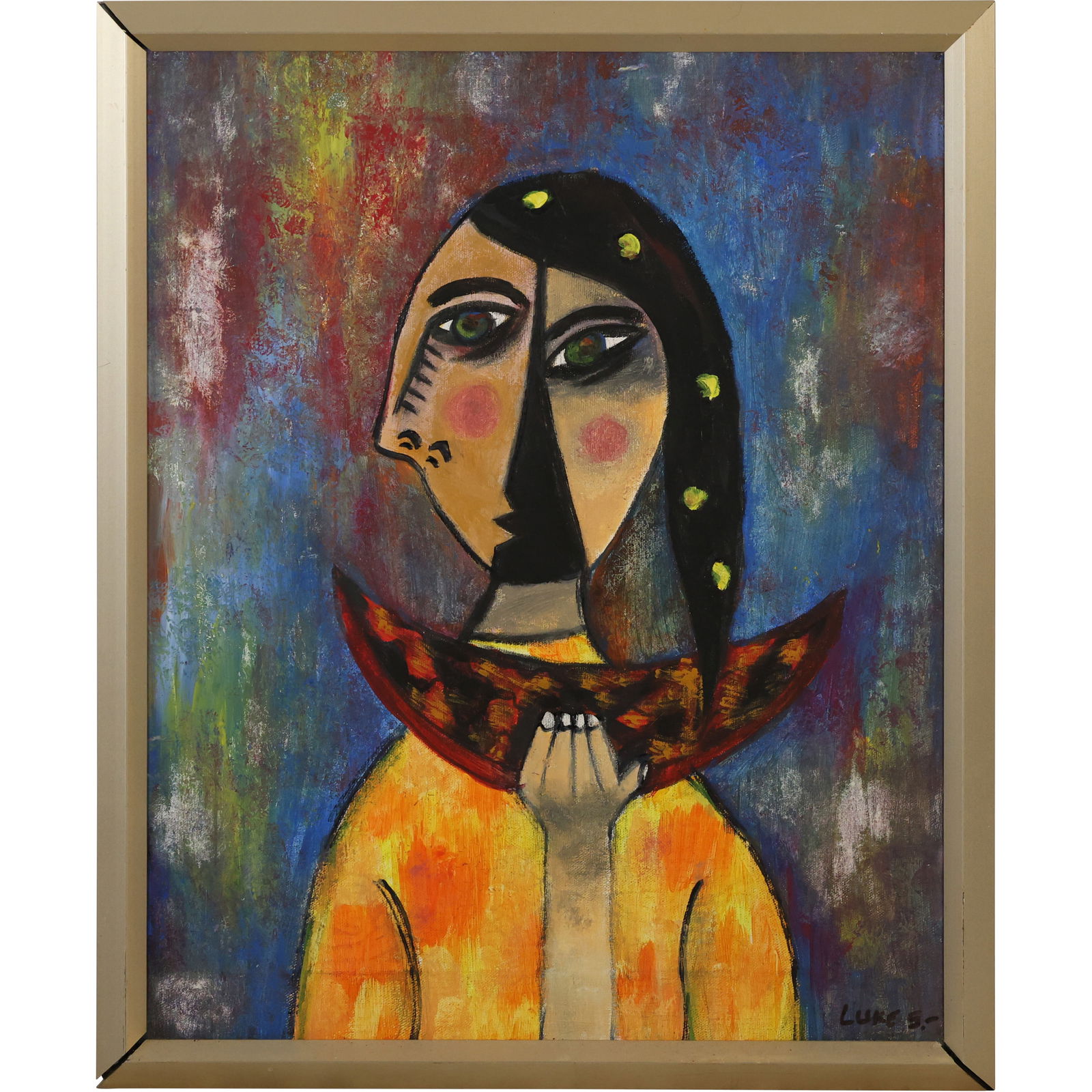 Luke S [Seamon], after PICASSO, Oil on Canvas Painting Abstract Portrait, Signed, Framed (1 of 14)