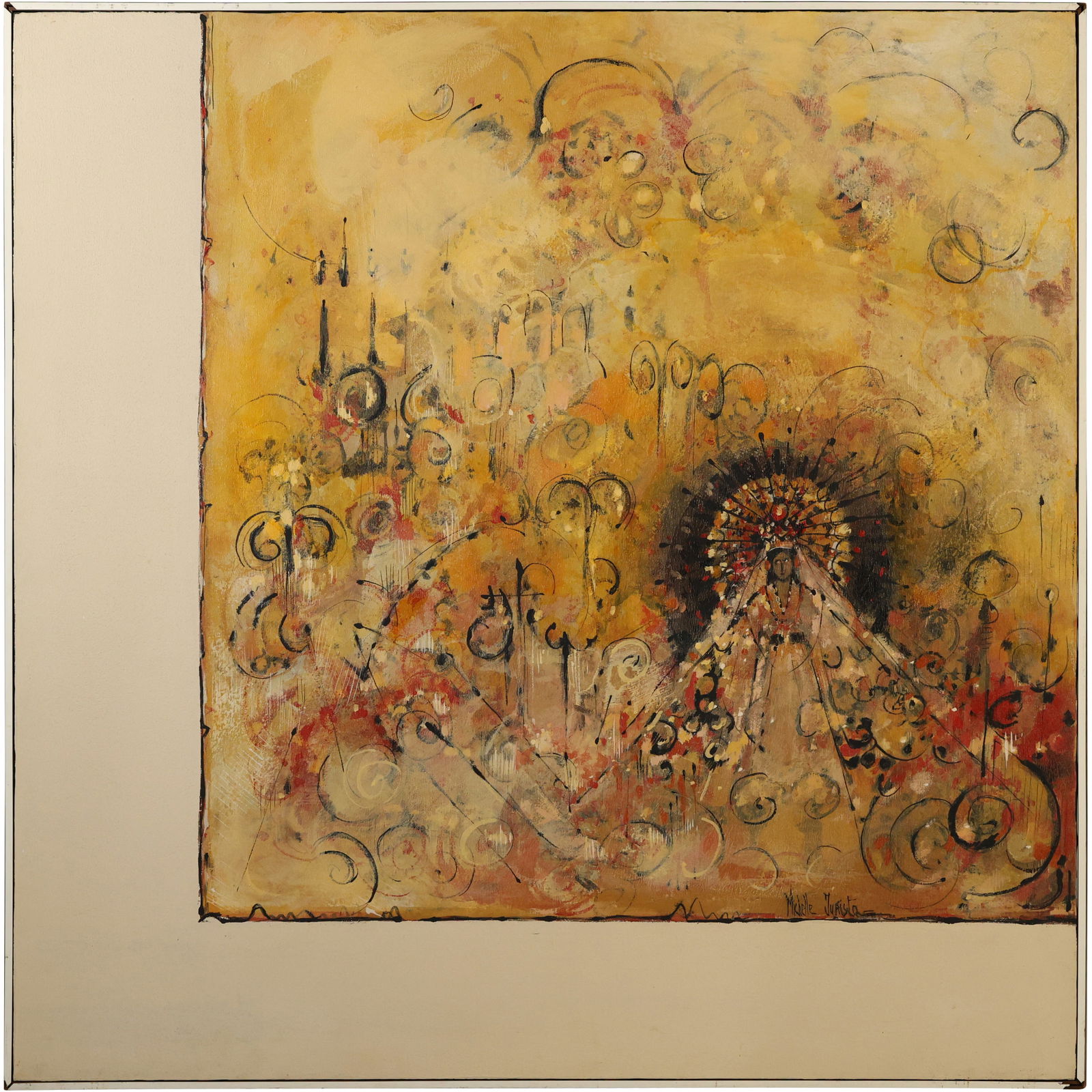 Michelle Juristo (1935 - 2024) France, Oil on Canvas Painting "Virgin Mother Mary Madonna": Michelle Juristo (1935 - 2024) France, Oil on Canvas Painting . "Virgin Mother Mary Madonna" size: 41 x 41 wht_bar