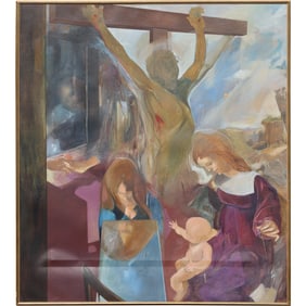 Gary E Armstrong 1968, Large Size Oil on Canvas Painting Christ in Alleglory, 50 in. x 55 in.