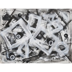Dennis Sakelson, 20th C. American, Oil on Canvas Painting Abstract Black & White "Boxes"