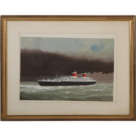John Batchelor (Born 1936) United Kingdom, Gouache Painting United States Cargo Ship