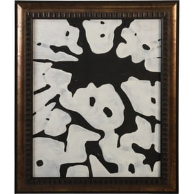 Wayne Cunnigham, 20th C. American, Black and White Abstract Acrylic on Paper Painting, Signed