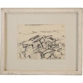 LON CLARK b. 1942, Co-Founder Woodstock School of Art, 1967 Charcoal "Wrecks at Lobster Cove"
