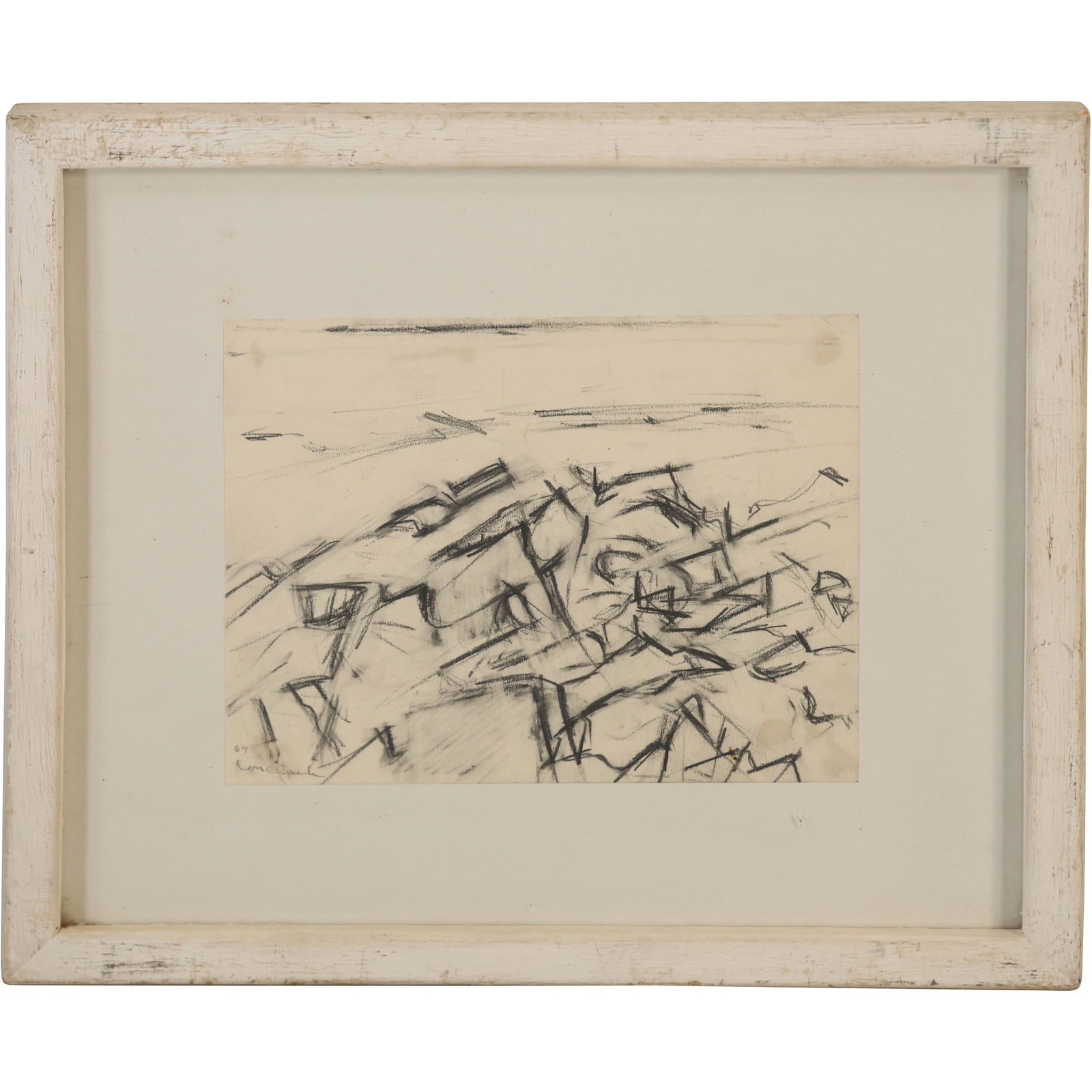 LON CLARK b. 1942, Co-Founder Woodstock School of Art, 1967 Charcoal "Wrecks at Lobster Cove" (1 of 6)