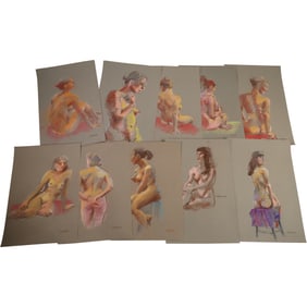 10 Assorted Quality Nudes Pastel Drawing Artwork by Harald Grote, American Artist, Signed