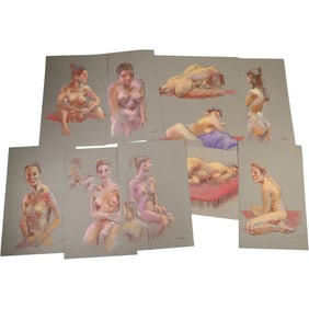 10 Assorted Quality Nudes Pastel Drawing Artwork by Harald Grote, American Artist, Signed