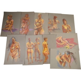 10 Assorted Quality Nudes Pastel Drawing Artwork by Harald Grote, American Artist, Signed.
