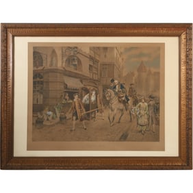 Henri Victor Lesur, French, 1863 to 1900, hand painted engraving on paper, Unexpected Meeting