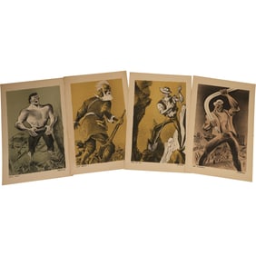 4 Assorted William Gropper Vintage Lithographs of Folk Heros: Joe Magarac, Mike Fink, John Brown,