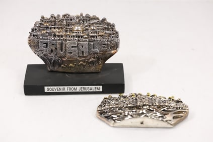 [2] Sterling Silver Clad Marked .925 JERUSALEM Sculptures, one on a base, other no base