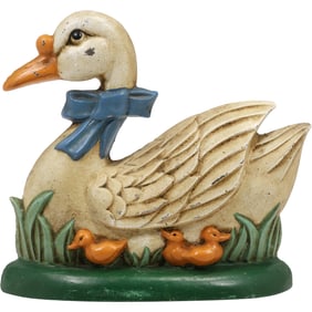 Novelty Cast Iron Duck Figural Doorstop in Original Paint Finish