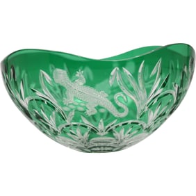 Vintage Ajka Crystal Design Guild By Magda Nemeth Cut to Green Lizard Bowl 9 in. wide
