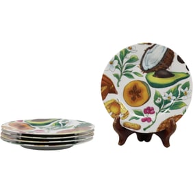 Set 5 Vintage Rochard Limoges "Tropical Fruit" Dessert Plates 7.25 in. dia.