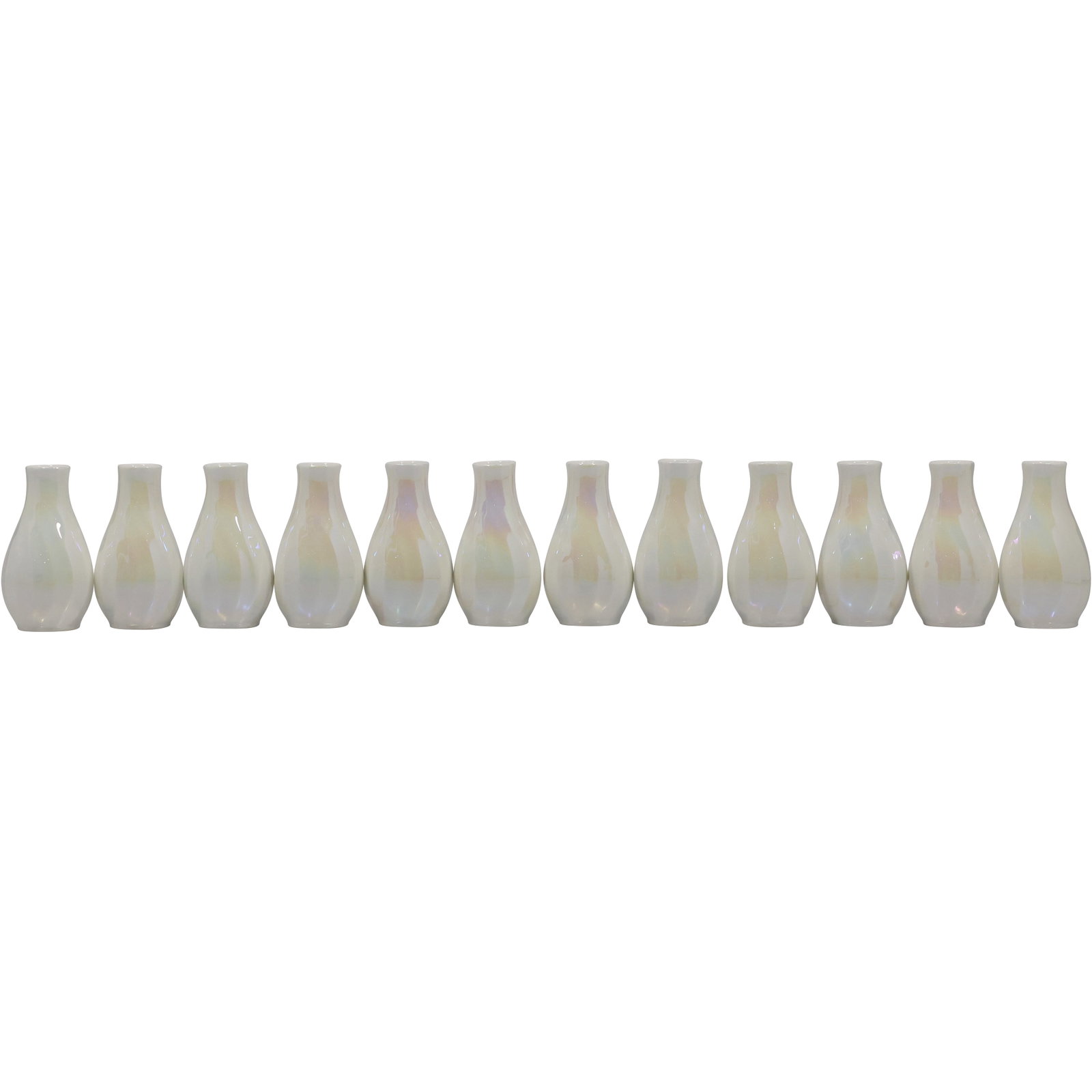 12 Matching WEDGWOOD White Lustre Table Top Bud Vases with Original Boxes: 12 Matching WEDGWOOD White Lustre Table Top Bud Vases with Original Boxes. size: 3.5h 2w S:A