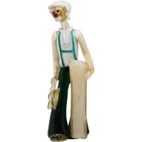 Alfredo Barbini Murano Art Glass 1960s Colored Glass Lumberjack Figure Sculpture 11.5 in. height