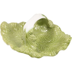 Bordello Green Ceramic Cabbage Lettuce Basket with Handle 7 in. height, 11 in. wide, 16.5 in. length