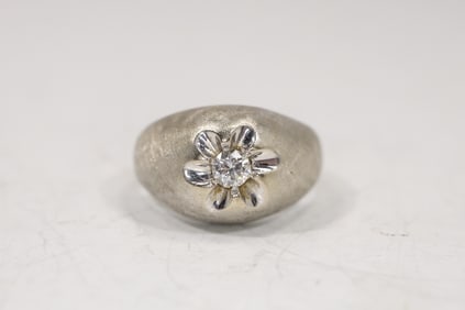 14K White Gold Stunning Quality Diamond Men's Ring Size 10.5 ;  6.5 dwt