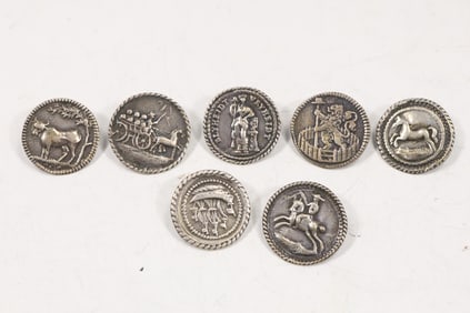 7 Sterling Silver Buttons 7/8 in. diameter