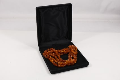Long Amber Necklace in Case; Size Necklace 80 inches x 1/2 in.