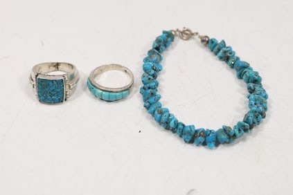 .925 Sterling and Turquoise Bracelet Native American Indian 8 in. x 1/4 in.; Sterling and Turquoise